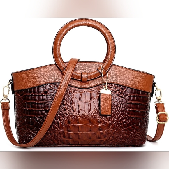 NEW Crocodile Leather Circular Ring Hobo Handbag - Picture 2 of 8